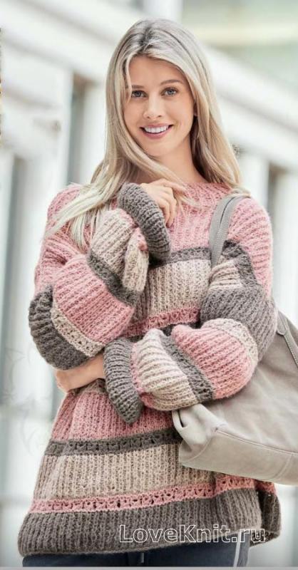 Полосатый свитер-реглан схема спицами » Люблю Вязать | Полосатый свитер, Свитер, Пуловер