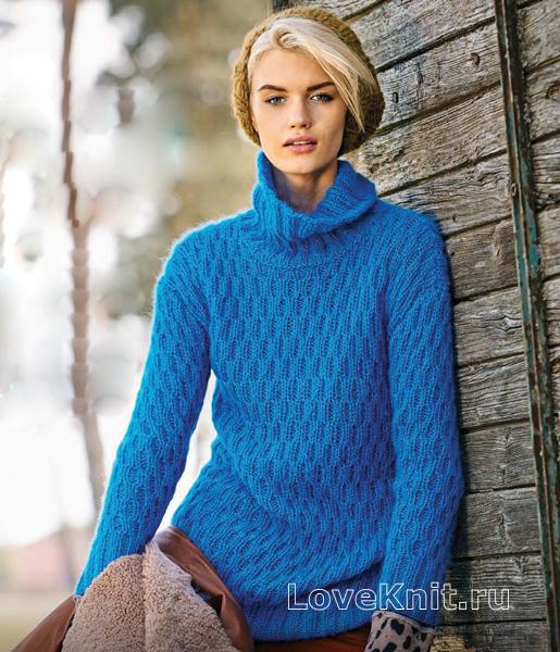 пуловер с рельефным узором спицами