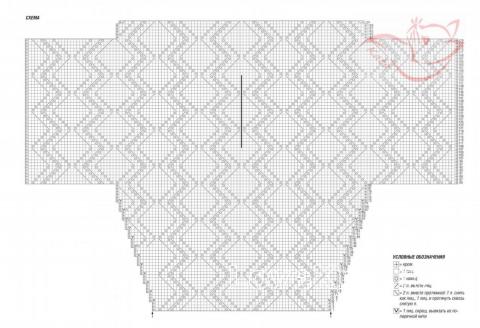 Схема вязания пуловер-туника с рукавом летучая мышь раздел вязание спицами для женщин кофты спицами женские