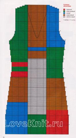 Схема вязания свободный жилет в стиле "пэчворк" раздел вязание спицами для женщин жилеты для женщин