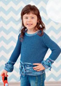 Как связать  цветной детский пуловер с завязками