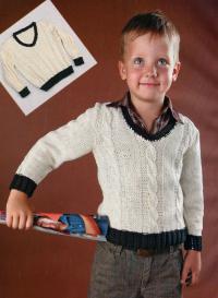 Как связать  детский белый пуловер с v-образным вырезом
