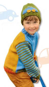Как связать  детский свитер с полосатыми рукавами и шапочка