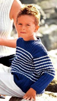 Как связать  двухцветный пуловер для мальчика в полоску
