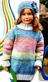 Как связать  удлиненный детский свитер и шапочка