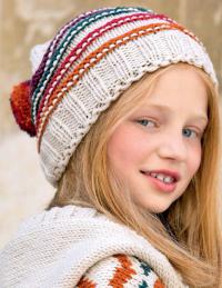 Как связать  детская шапка с цветными полосами и помпоном