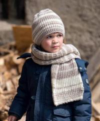 Как связать детский омплет в полоску из шапки и шарфа
