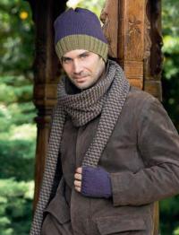 Как связать для мужчин мужской комплект - цветная шапка, жаккардовый шарф и митенки