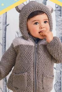 как связать теплый свитер-пальто для малыша с капюшоном и ушками
