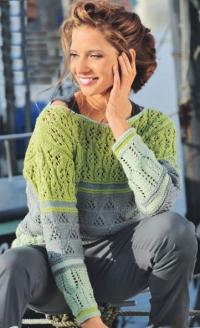 Как связать спицами полосатый пуловер с ажурным узором