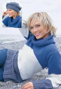 Как связать спицами полосатый пуловер и берет