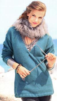 Как связать спицами пуловер цвета морской волны