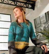 Как связать спицами разноцветный свитер свободного кроя с широкими рукавами