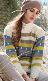 Как связать спицами свитер с контрастными цветными полосами