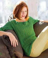 Как связать спицами зеленый пуловер с цветами