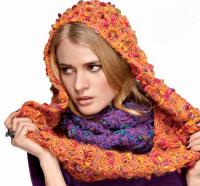 Как связать спицами оранжевый и фиолетовый шарф-хомут