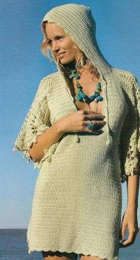 Как связать крючком ажурная туника с капюшоном