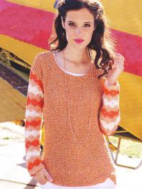 Как связать крючком оранжевый пуловер с цветочным узором