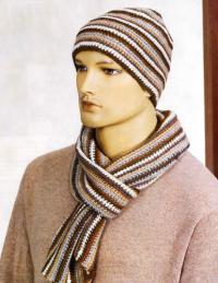 Как связать крючком мужской шарф и шапочка с варежками в полоску