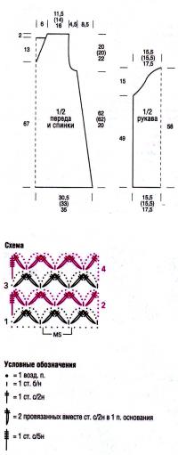 Схема вязания удлиненный пуловер или мини-платье раздел вязание спицами для женщин платья, сарафаны для женщин