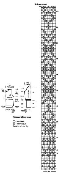 Схема вязания короткий пуловер с жаккардовым узором раздел вязание спицами для женщин кофты спицами женские