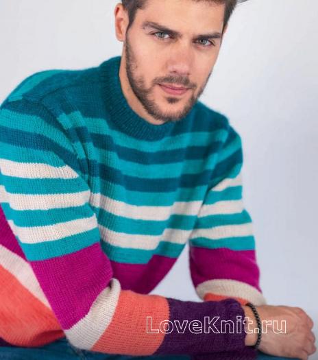 Как связать для мужчин полосатый мужской пуловер
