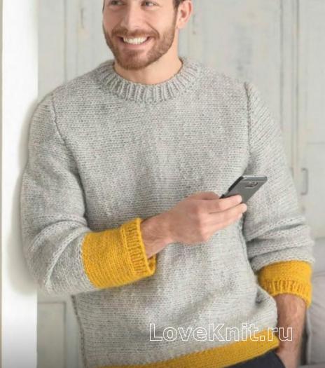 Как связать для мужчин пуловер для мужчины с контрастной вставкой