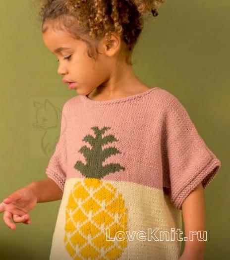 Как связать  детский двухцветный джемпер с ананасом