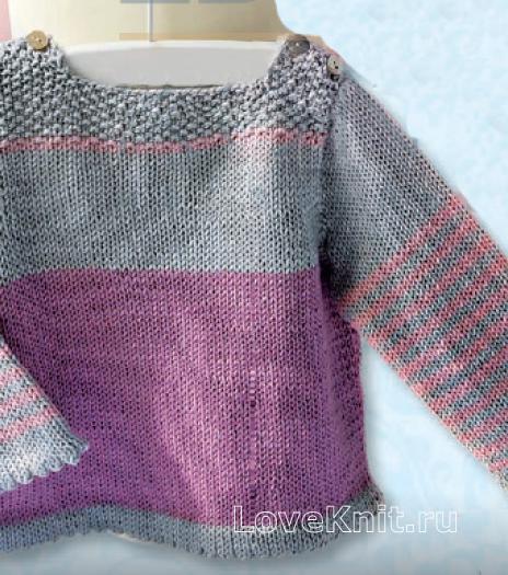 Как связать  детский пуловер с полосатыми рукавами