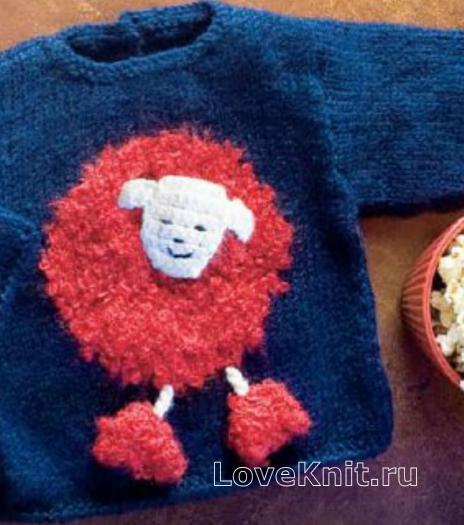 Как связать  детский синий пуловер с игрушкой (овечка)