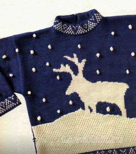 Как связать  детский свитер с оленями