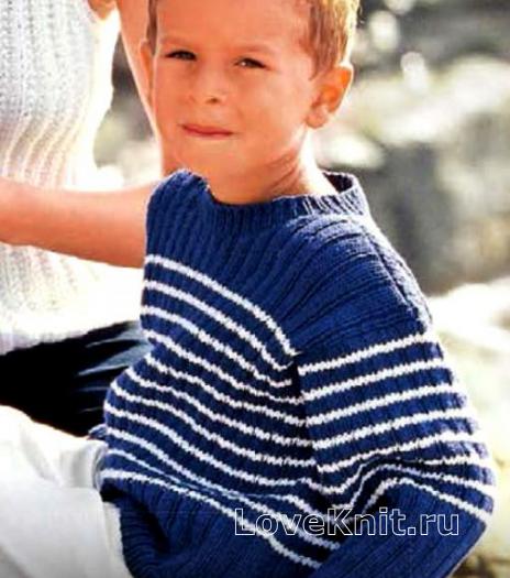Как связать  двухцветный пуловер для мальчика в полоску