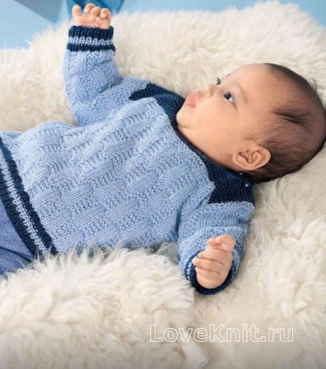 Как связать  двухцветный пуловер для малыша