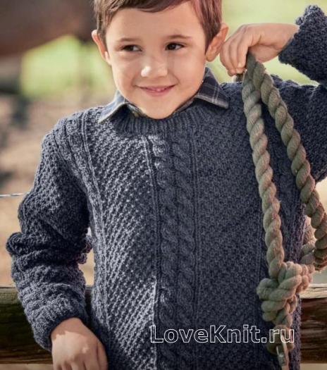 Как связать  классический пуловер с косами для мальчика
