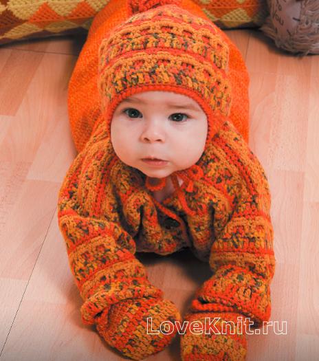 Как связать  оранжевый детский костюм