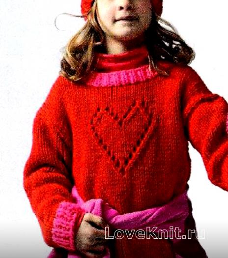 Как связать  пуловер с ажурным сердцем и шапочка для девочки