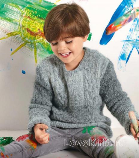 Как связать  пуловер для мальчика с косами