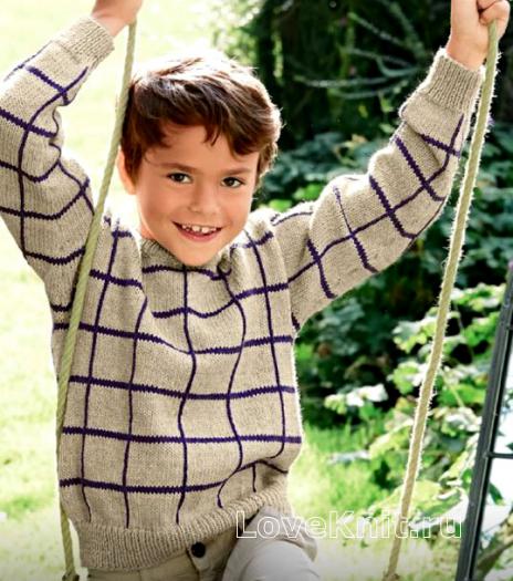 Как связать  пуловер для мальчика в клеточку