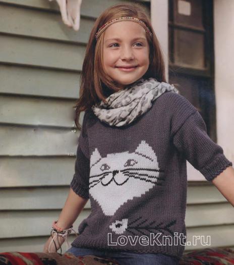 Как связать  пуловер для подростка с кошачьей мордочкой