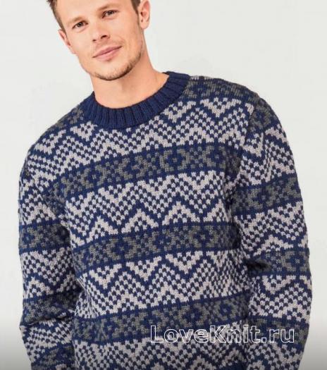 Как связать для мужчин цветной классический пуловер для мужчины