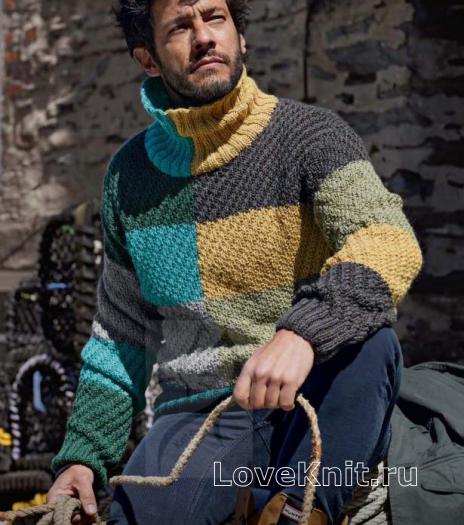 Как связать для мужчин цветной мужской пуловер резинкой