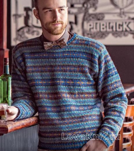 Как связать для мужчин классический мужской пуловер в полоску