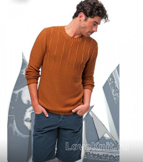 Как связать для мужчин мужской пуловер с рельефным узором