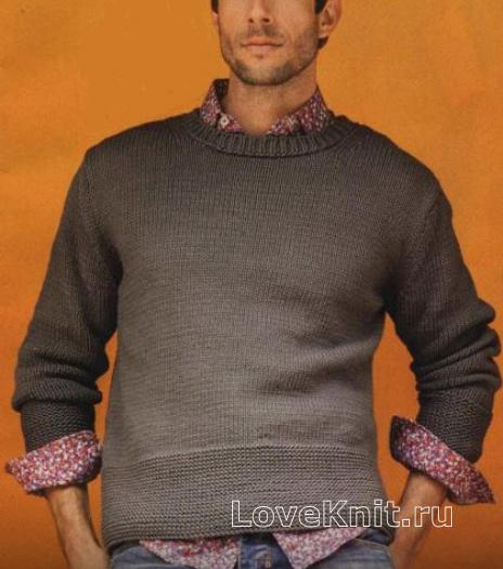 Как связать для мужчин мужской пуловер с широкой планкой на талии