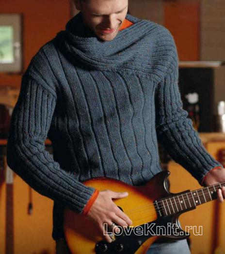 Как связать для мужчин мужской свитер с асимметричным вырезом горловины