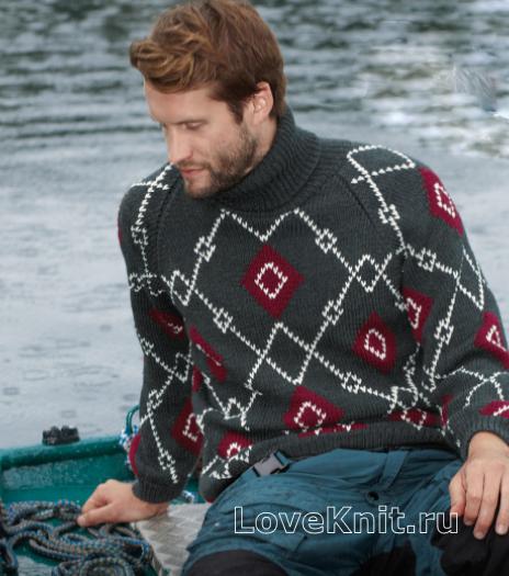 Как связать для мужчин мужской свитер с геометрическим узором