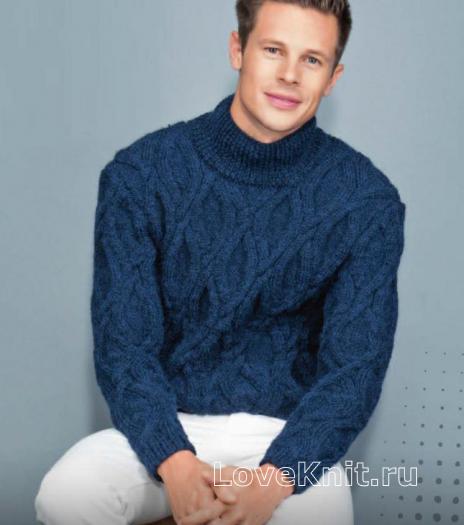 Как связать для мужчин мужской свитер крупной вязки с фантазийным узором