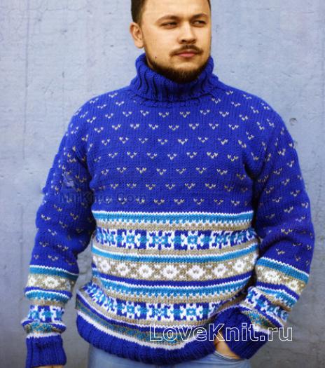 Как связать для мужчин свитер с жаккардовым узором для мужчины