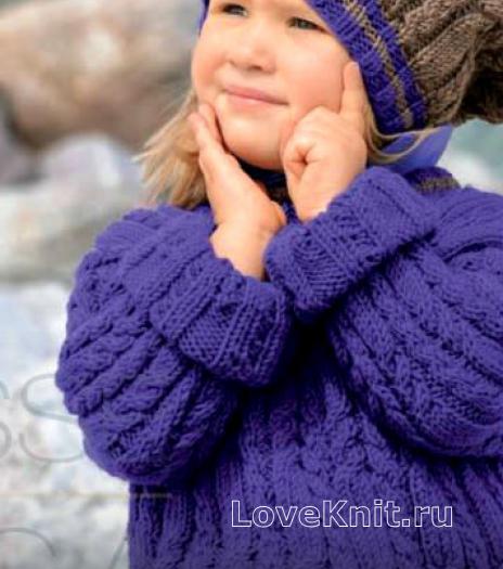 Как связать  детская объемная шапочка и пуловер с контрастной окантовкой