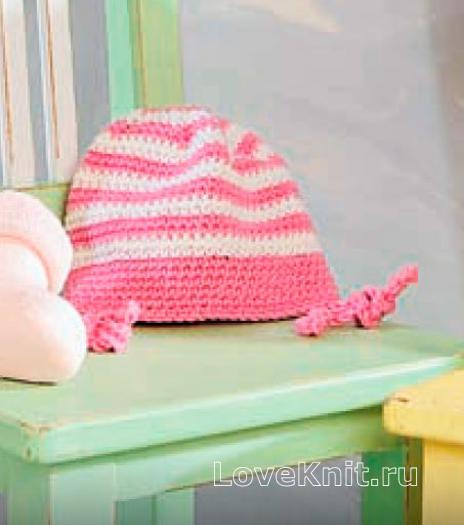 Как связать  детская шапка в розовую полоску